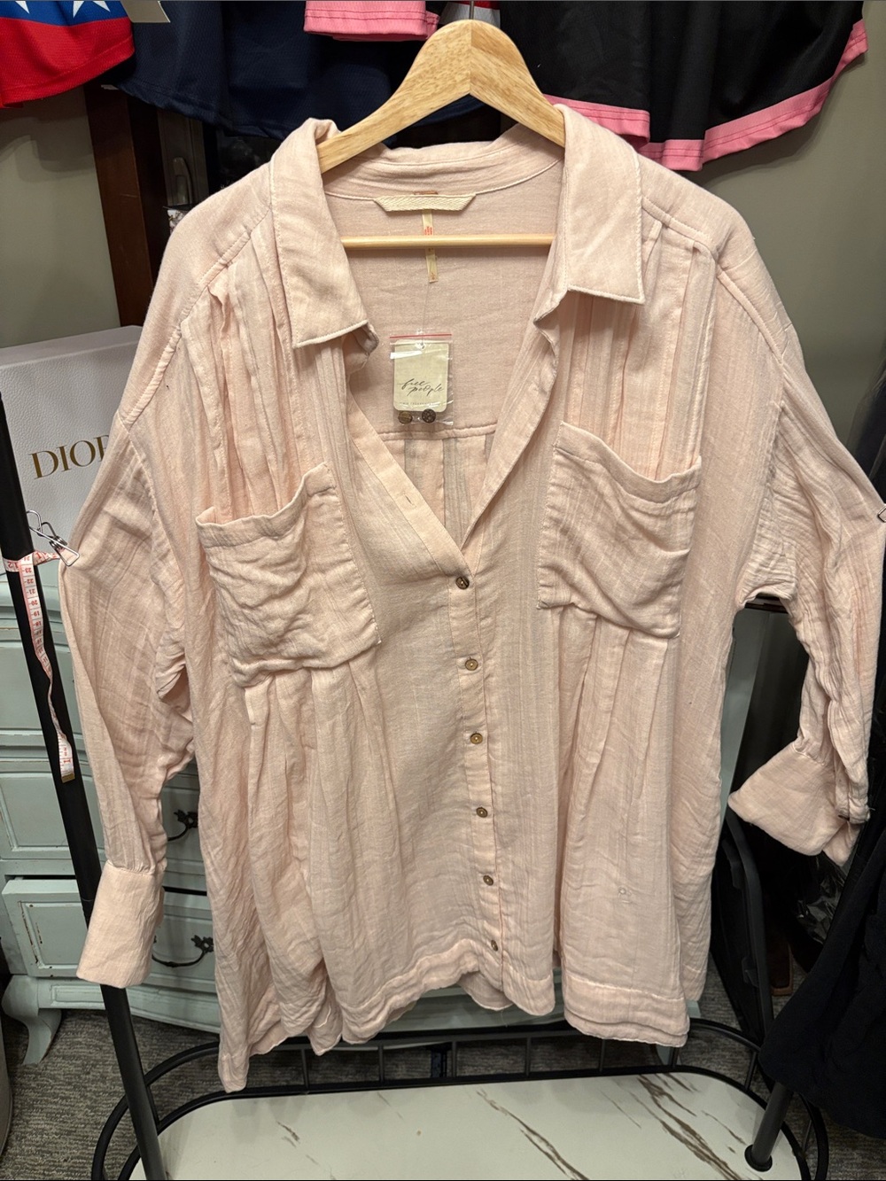 Free People Blush Pink Gauze Button-Down Shirt
